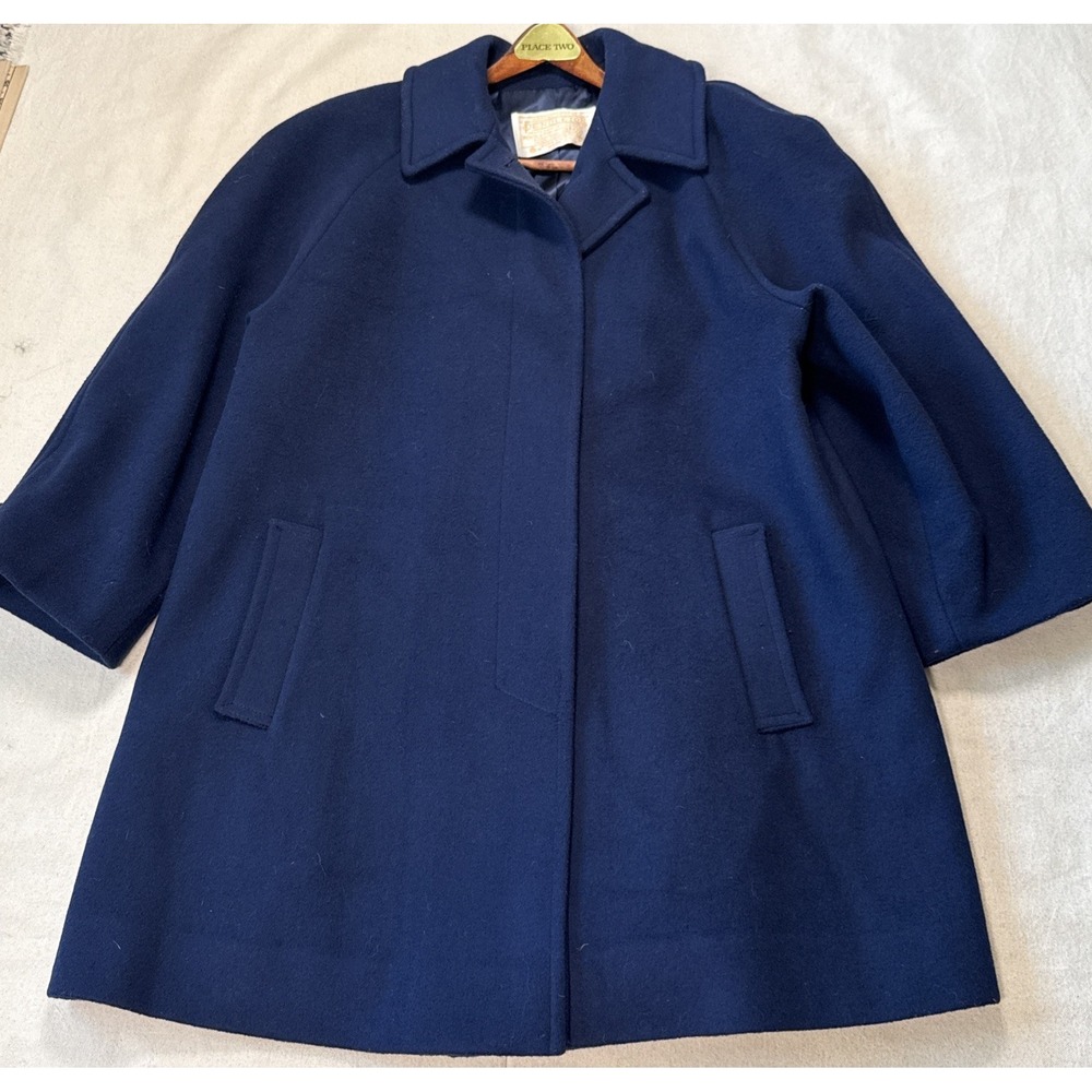 Vintage Pendleton Coat Womens Blue 14 Wool Overcoat Trench Navy Single Breasted